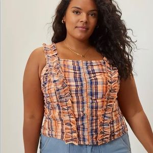 - Anthropologie Ruffled Plaid Tank Size 2x